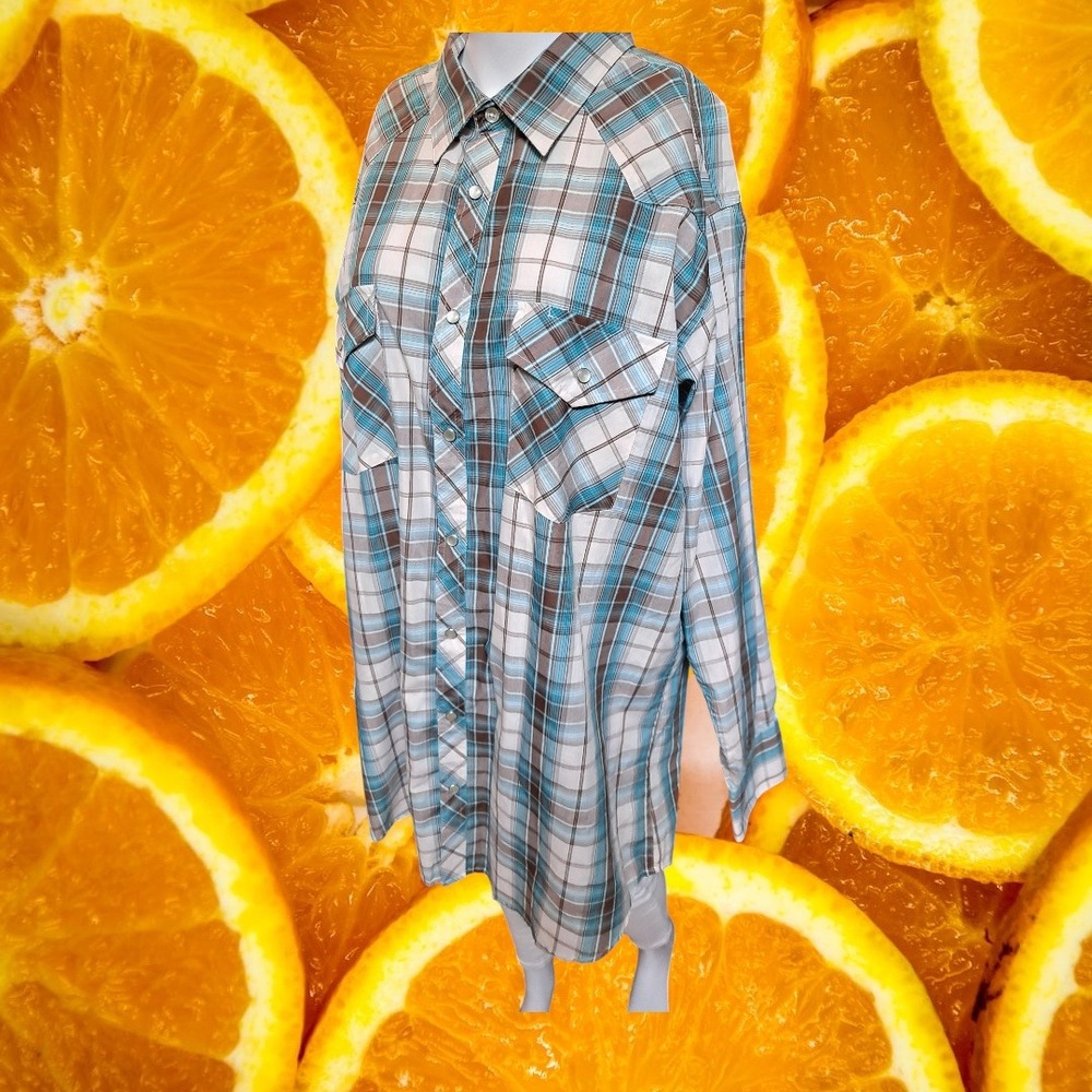 High Noon‎ Plaid Western Shirt Pearl Snap Front Long Sleeve Cowboy XLG